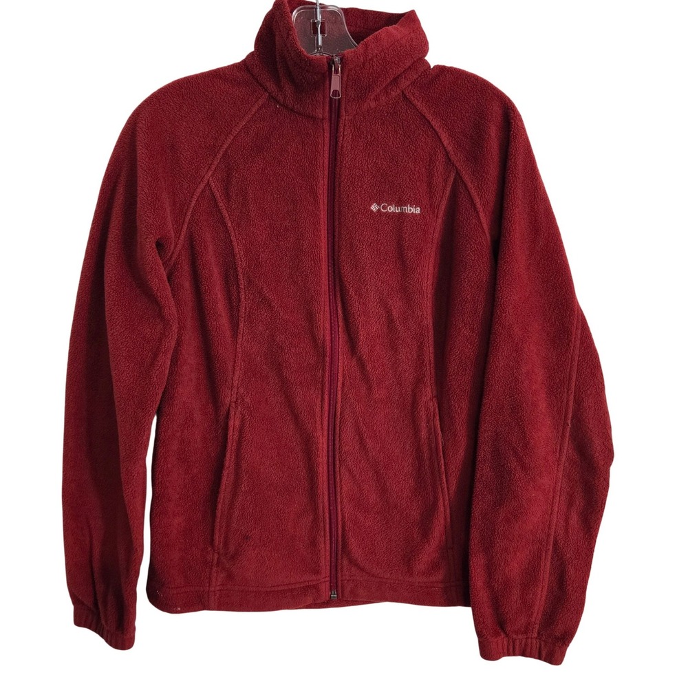 Columbia Fleece Jacket Women's Medium Red Full Zip Outdoor Hiking Lightweight‎